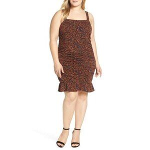 Leith Floral Print Above Knee Dress Ruffle Ruched Strappy Plus Size 1X New